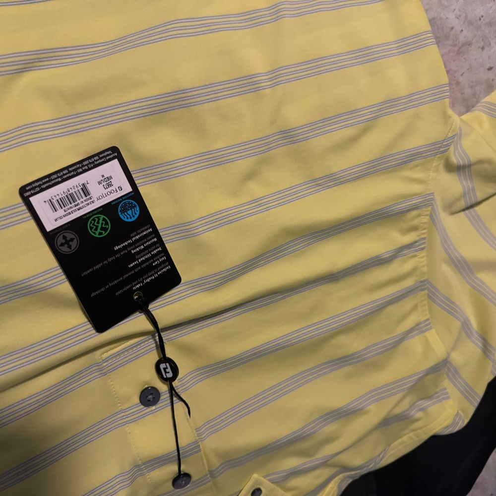 Footjoy men’s lemon with gray Striped Polo Shirt - Picture 3 of 4